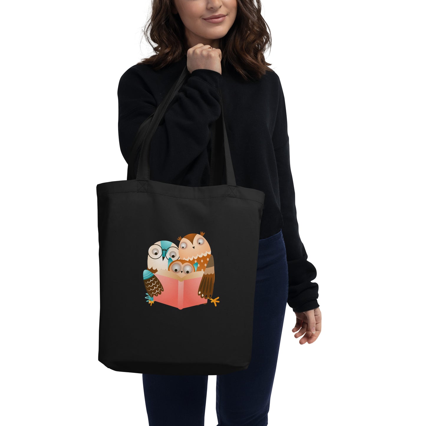 Eco Tote Bag With a Owl Family Reading ...
